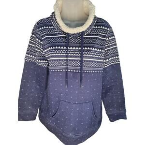 St Johns Bay Navy/Wht Fleece Neck Women Sweater Sz L